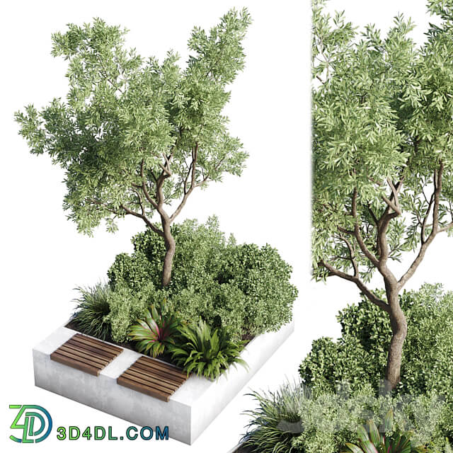 Urban Environment Urban Furniture Green Benches Collection Plants and Tree 11 3D Models