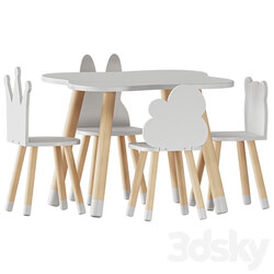 FUN Wooden Kids Table and Chairs Set Table Chair 3D Models 