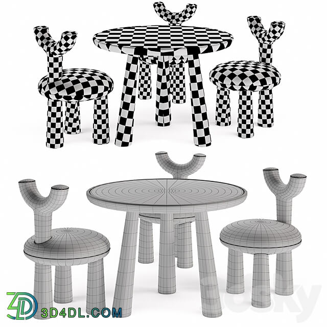 Children Table and Chairs set by Flow Table Chair 3D Models