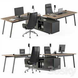 Employee Set Wood and Black Office Furniture 270 3D Models 