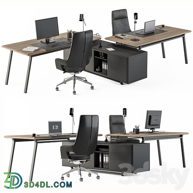 Employee Set Wood and Black Office Furniture 270 3D Models