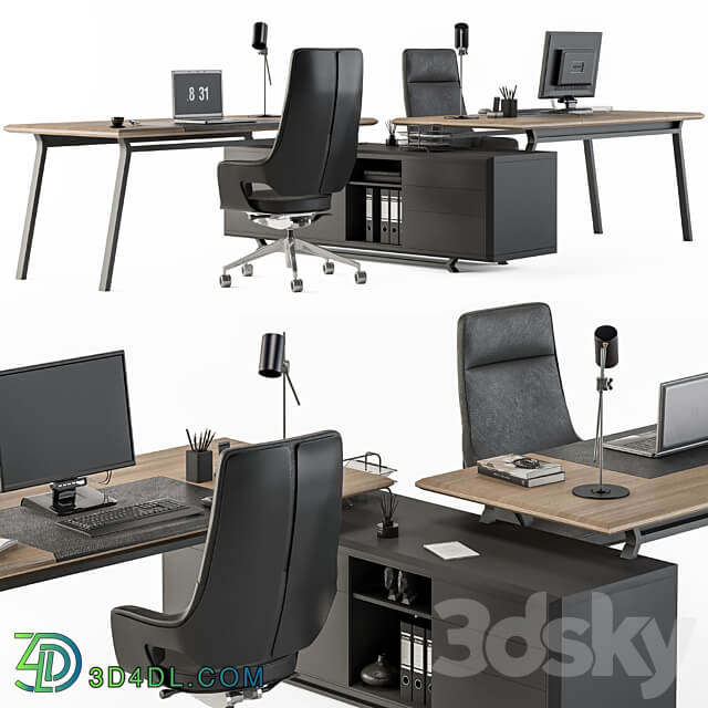 Employee Set Wood and Black Office Furniture 270 3D Models