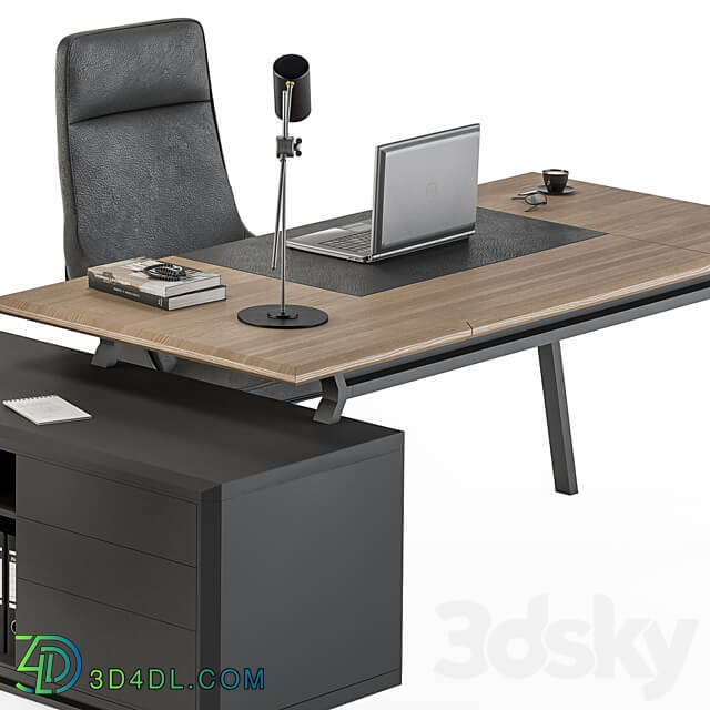 Employee Set Wood and Black Office Furniture 270 3D Models