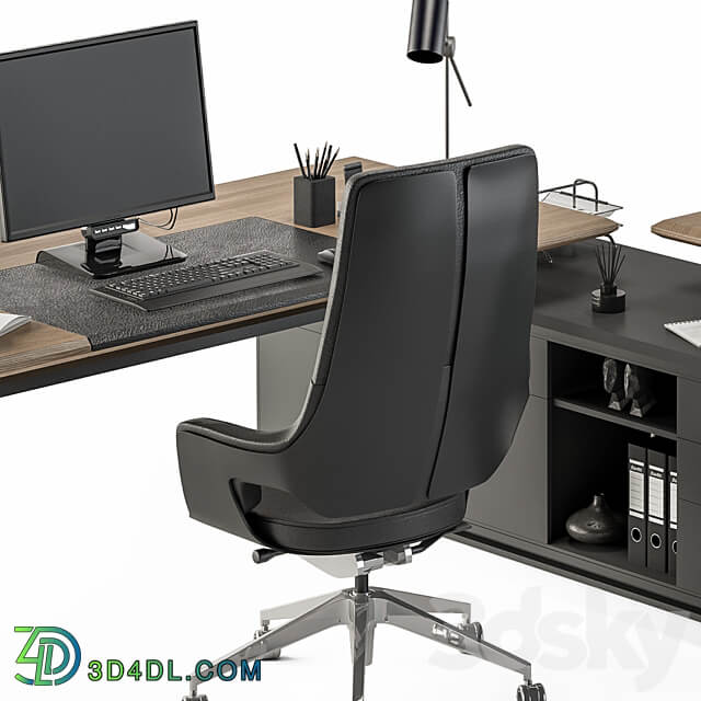 Employee Set Wood and Black Office Furniture 270 3D Models