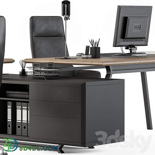 Employee Set Wood and Black Office Furniture 270 3D Models