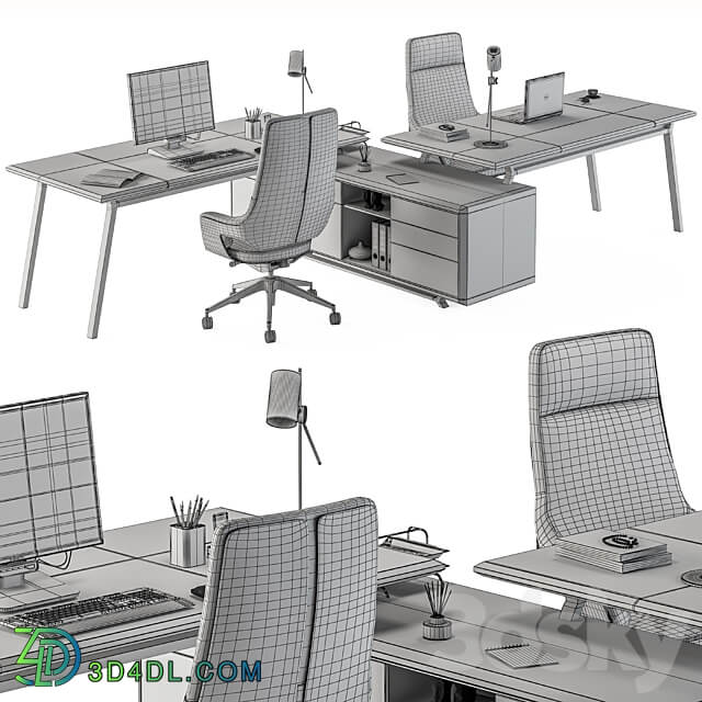 Employee Set Wood and Black Office Furniture 270 3D Models