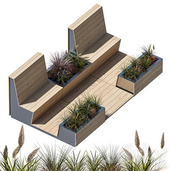 Parklet with two benches Other 3D Models 