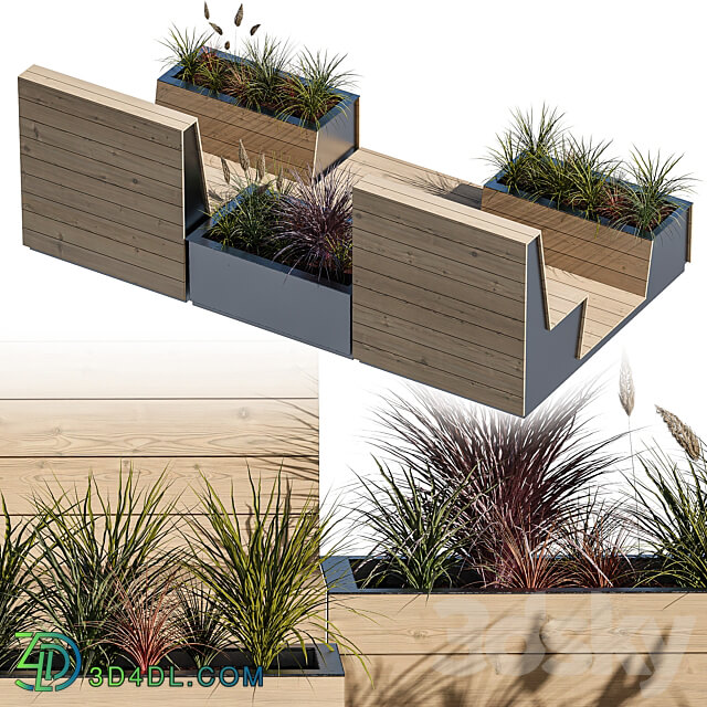 Parklet with two benches Other 3D Models
