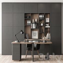 Home Office Desk and Library Gray Set Office Furniture 286 3D Models 