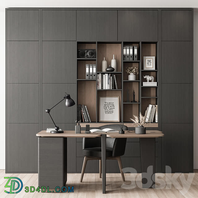 Home Office Desk and Library Gray Set Office Furniture 286 3D Models
