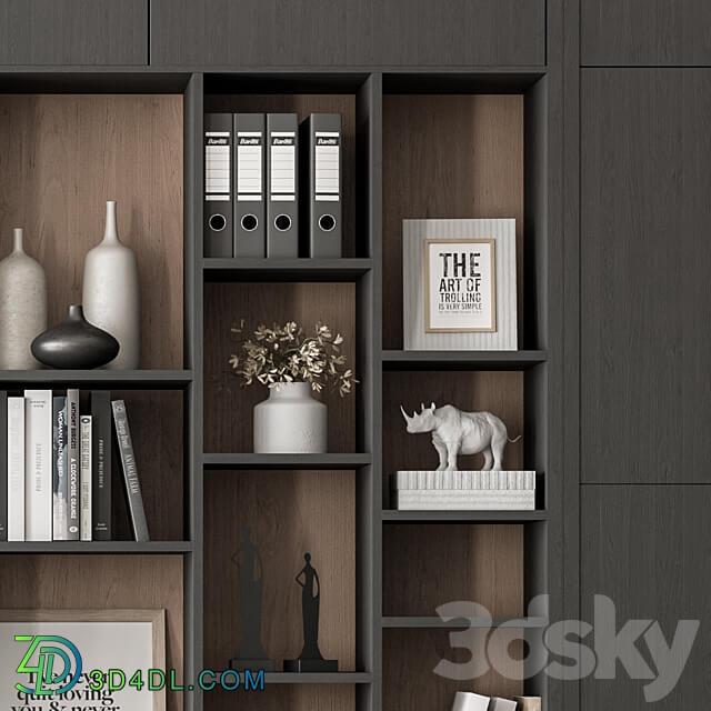 Home Office Desk and Library Gray Set Office Furniture 286 3D Models