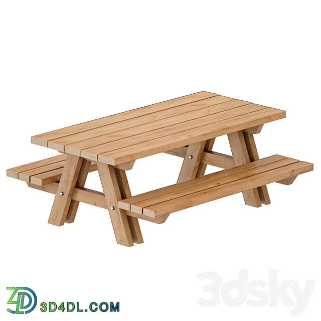 Outdoor Wooden Picnic Table Urban environment 3D Models