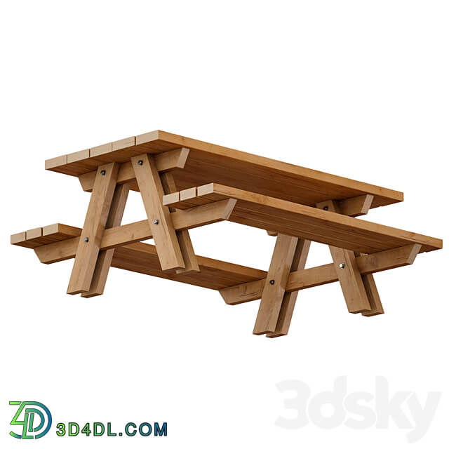 Outdoor Wooden Picnic Table Urban environment 3D Models