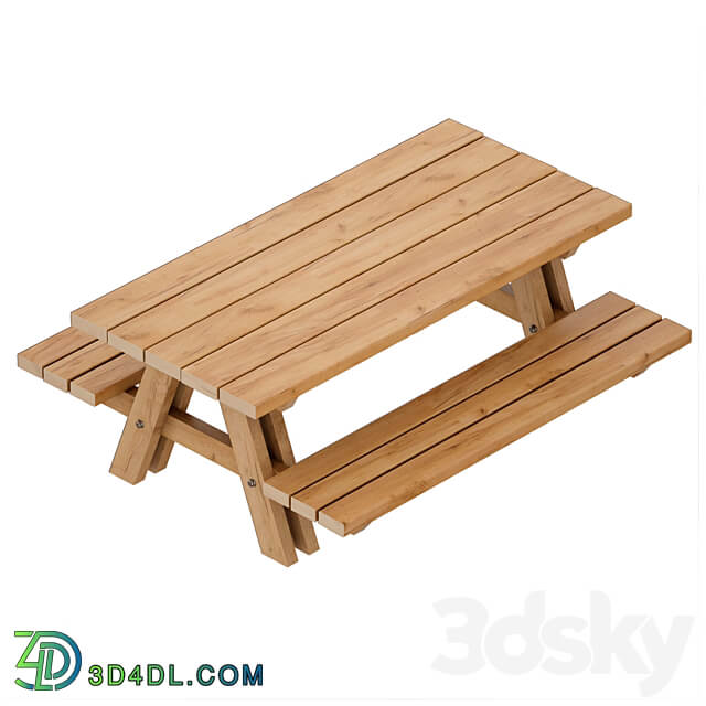 Outdoor Wooden Picnic Table Urban environment 3D Models