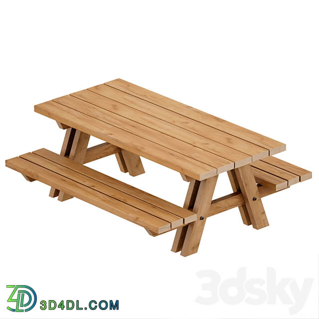 Outdoor Wooden Picnic Table Urban environment 3D Models