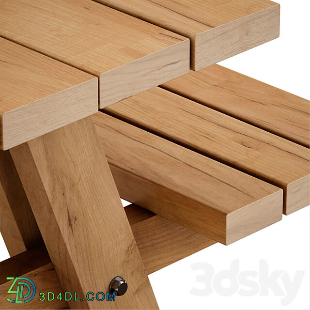 Outdoor Wooden Picnic Table Urban environment 3D Models