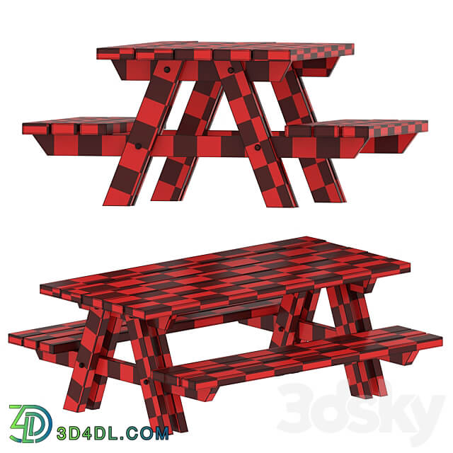 Outdoor Wooden Picnic Table Urban environment 3D Models