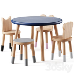 Nico Yeye Round Kids Table and Chairs by Pottery Barn Table Chair 3D Models 