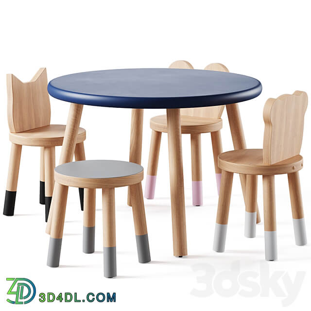 Nico Yeye Round Kids Table and Chairs by Pottery Barn Table Chair 3D Models