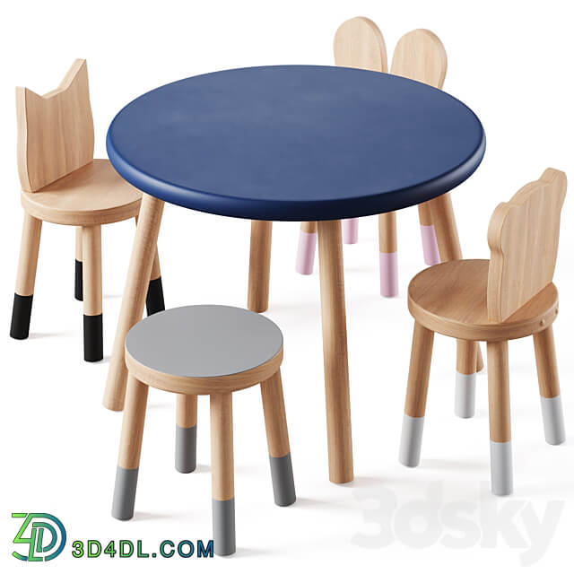 Nico Yeye Round Kids Table and Chairs by Pottery Barn Table Chair 3D Models