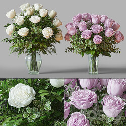 Flower Set 029 White and pink Rose 3D Models 