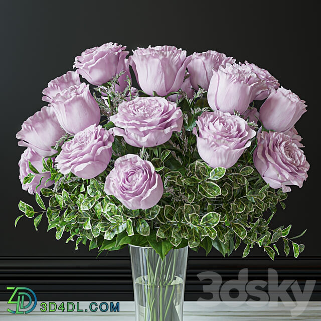 Flower Set 029 White and pink Rose 3D Models