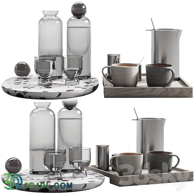 128 eat and drinks decor set 02 coffee and water kit 02 3D Models