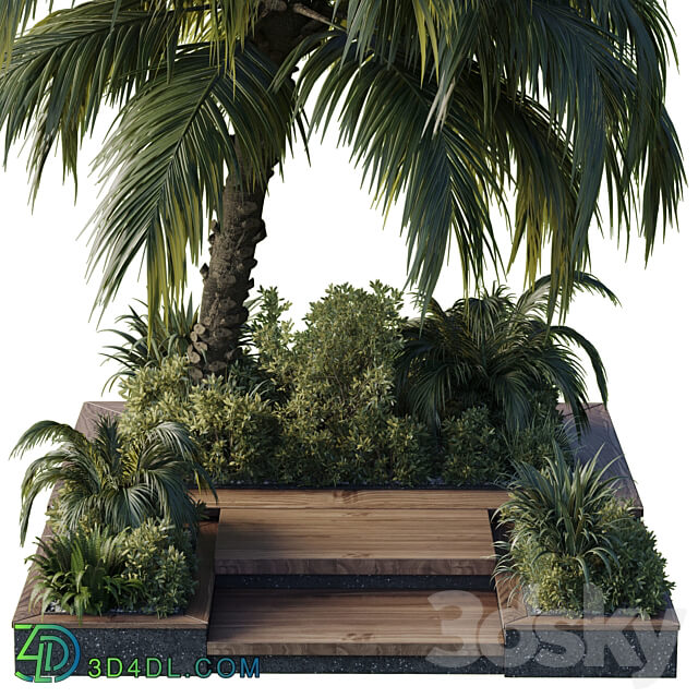 garden pot tree palm bush fern grass concrete base Collection Outdoor plant 102 3D Models