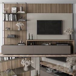 TV Wall Black and Wood Set 36 3D Models 