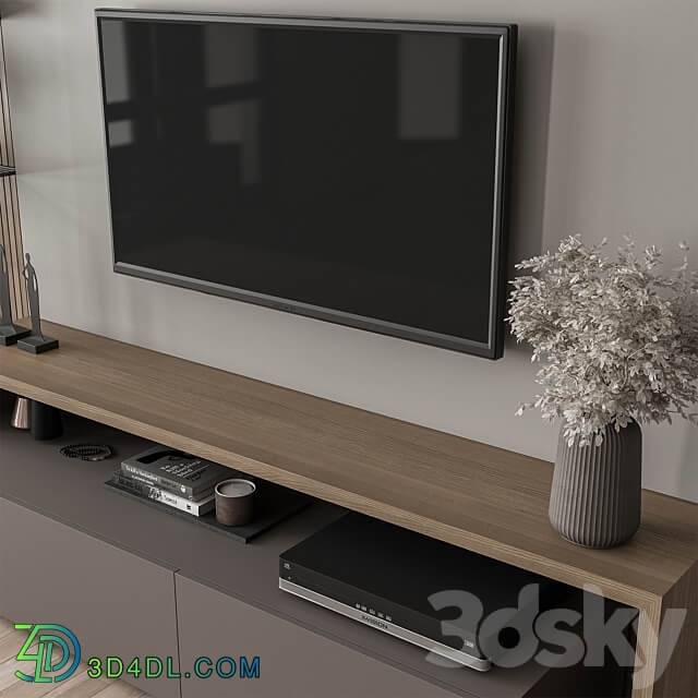 TV Wall Black and Wood Set 36 3D Models