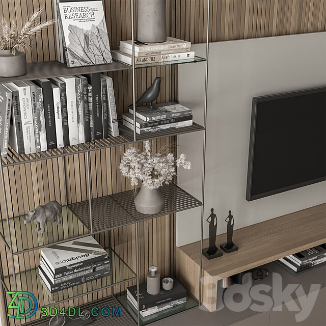 TV Wall Black and Wood Set 36 3D Models