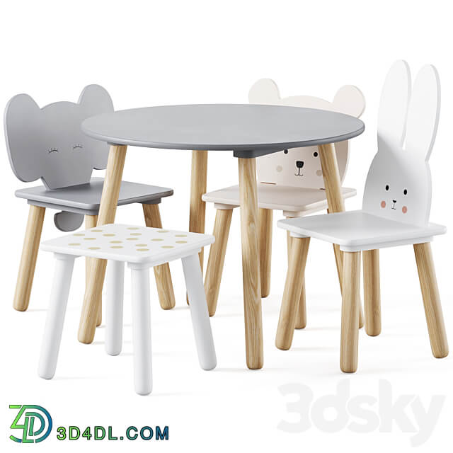 Table and Animal Kids Chair by jabadabado Table Chair 3D Models