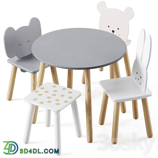 Table and Animal Kids Chair by jabadabado Table Chair 3D Models