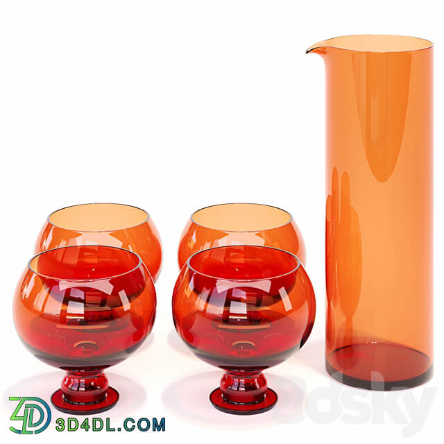 HKliving Funky Orange Glassware Set 3D Models