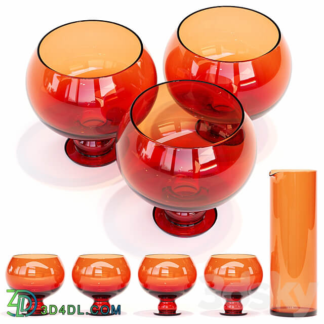 HKliving Funky Orange Glassware Set 3D Models