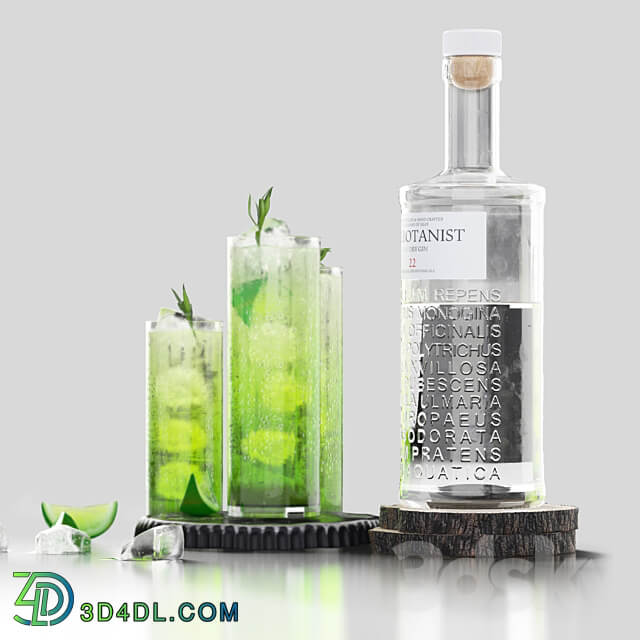 The Botanist gin and mojito with ice 3D Models