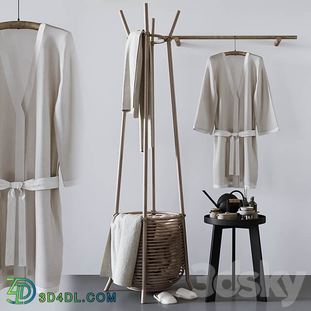 Set with basket bathrobe and bathroom accessories 3D Models
