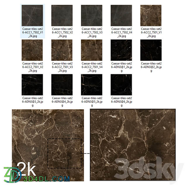 Caesar Set 26 Marble BUNDLE 4 types Emperador Graphite Nero Tile 3D Models