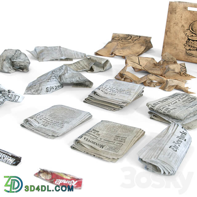 Newspaper wrappers and bag 3D Models