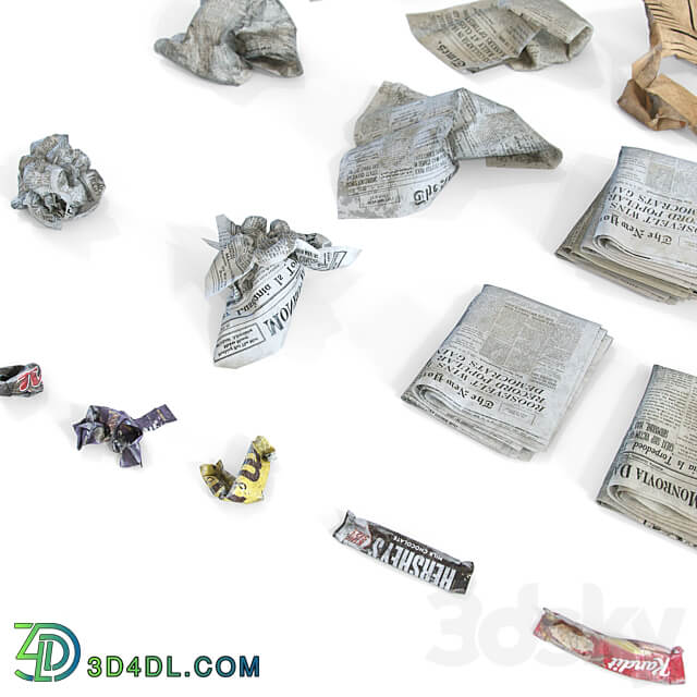 Newspaper wrappers and bag 3D Models
