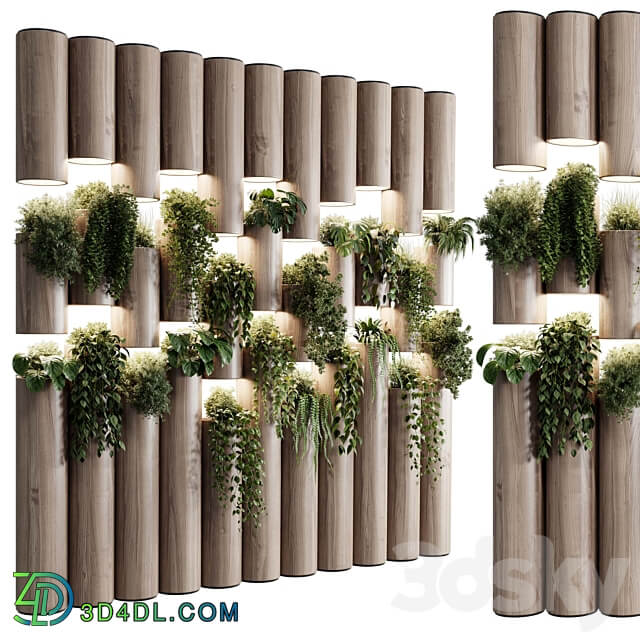 plants set partition in wooden frame Vertical graden wall decor box 30 3D Models