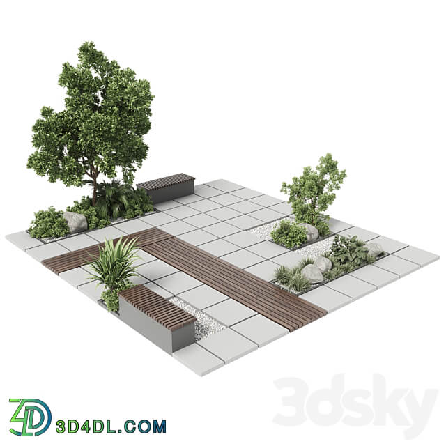 Urban Environment Urban Furniture Green Benches With plants 30 corona Urban environment 3D Models