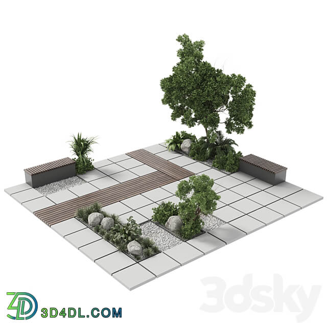 Urban Environment Urban Furniture Green Benches With plants 30 corona Urban environment 3D Models