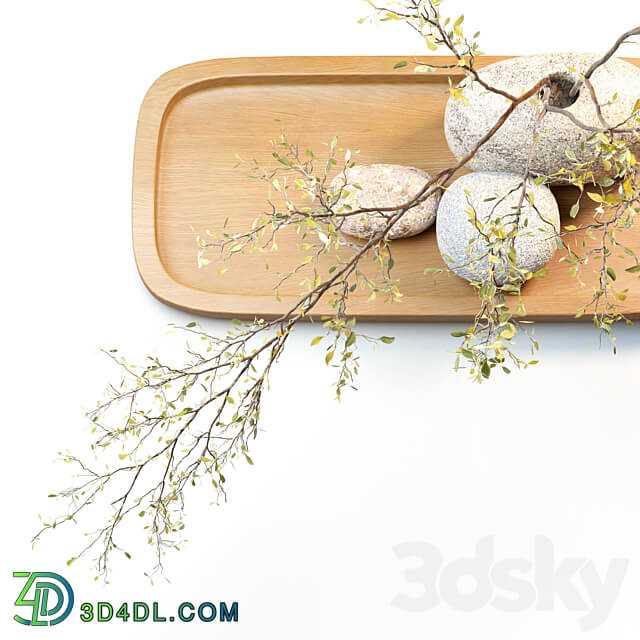 Plum branch in a stone vase 3D Models