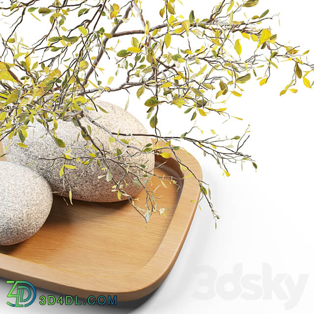 Plum branch in a stone vase 3D Models