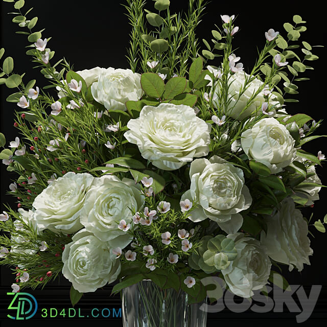 Flower Set 042 white rose wax flower 3D Models