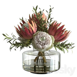 Bouquet with peonies and proteas 3D Models 