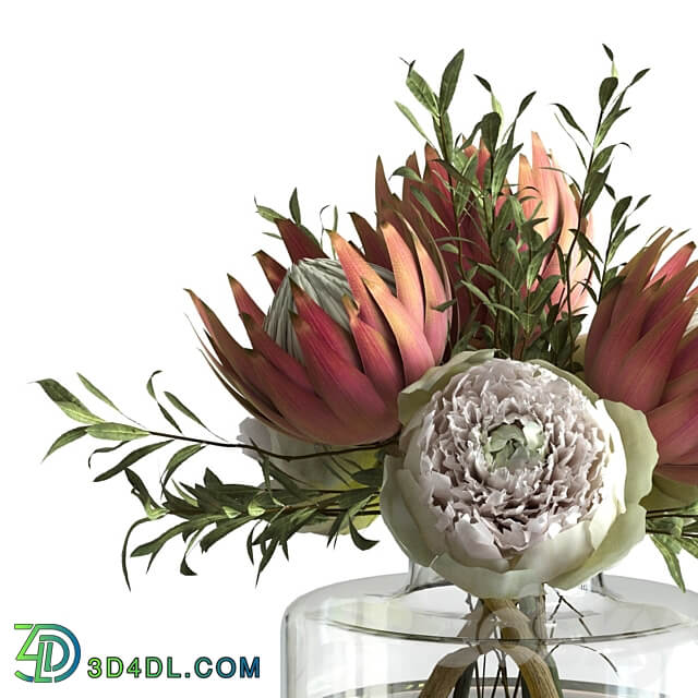 Bouquet with peonies and proteas 3D Models