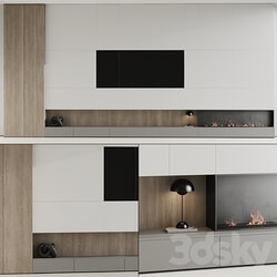 TV wall with fireplace 07 3D Models 