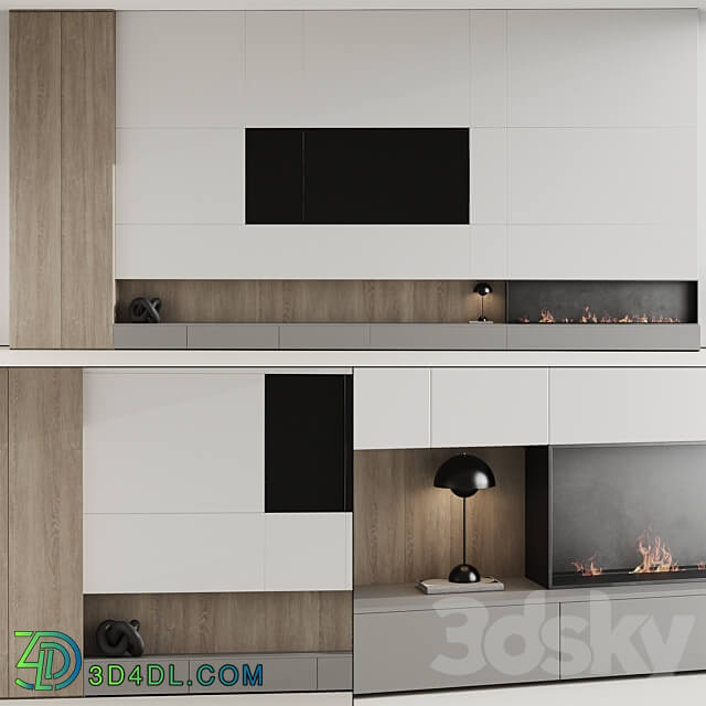 TV wall with fireplace 07 3D Models